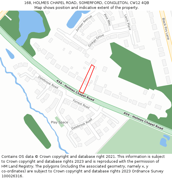 168, HOLMES CHAPEL ROAD, SOMERFORD, CONGLETON, CW12 4QB: Location map and indicative extent of plot