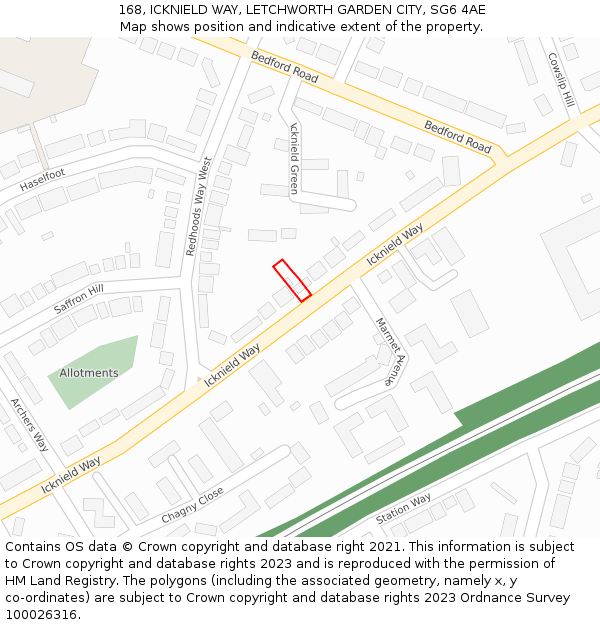 168, ICKNIELD WAY, LETCHWORTH GARDEN CITY, SG6 4AE: Location map and indicative extent of plot