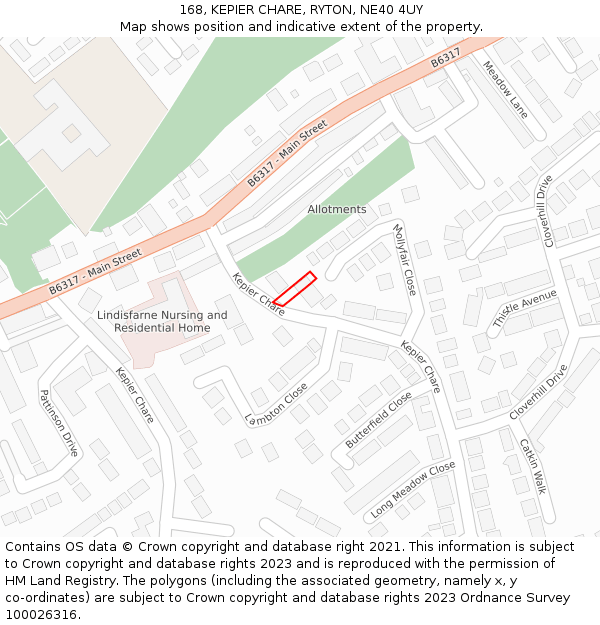 168, KEPIER CHARE, RYTON, NE40 4UY: Location map and indicative extent of plot