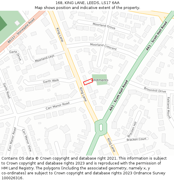 168, KING LANE, LEEDS, LS17 6AA: Location map and indicative extent of plot