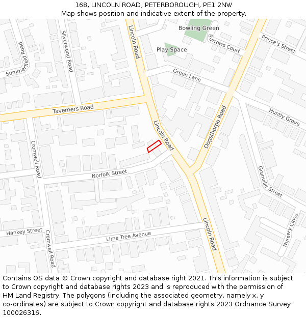 168, LINCOLN ROAD, PETERBOROUGH, PE1 2NW: Location map and indicative extent of plot