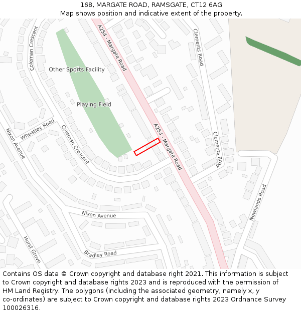 168, MARGATE ROAD, RAMSGATE, CT12 6AG: Location map and indicative extent of plot