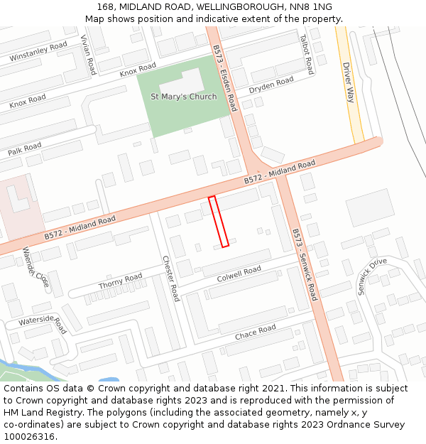 168, MIDLAND ROAD, WELLINGBOROUGH, NN8 1NG: Location map and indicative extent of plot