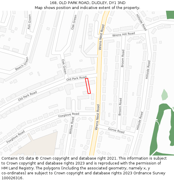 168, OLD PARK ROAD, DUDLEY, DY1 3ND: Location map and indicative extent of plot