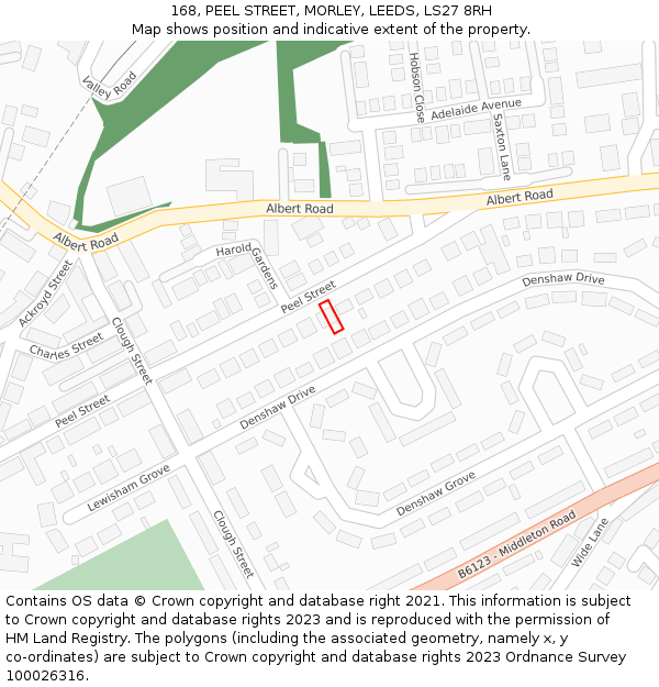 168, PEEL STREET, MORLEY, LEEDS, LS27 8RH: Location map and indicative extent of plot