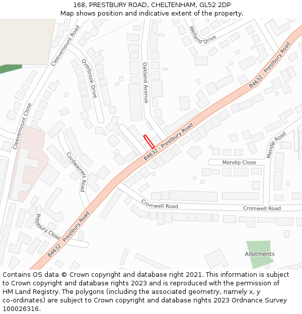 168, PRESTBURY ROAD, CHELTENHAM, GL52 2DP: Location map and indicative extent of plot