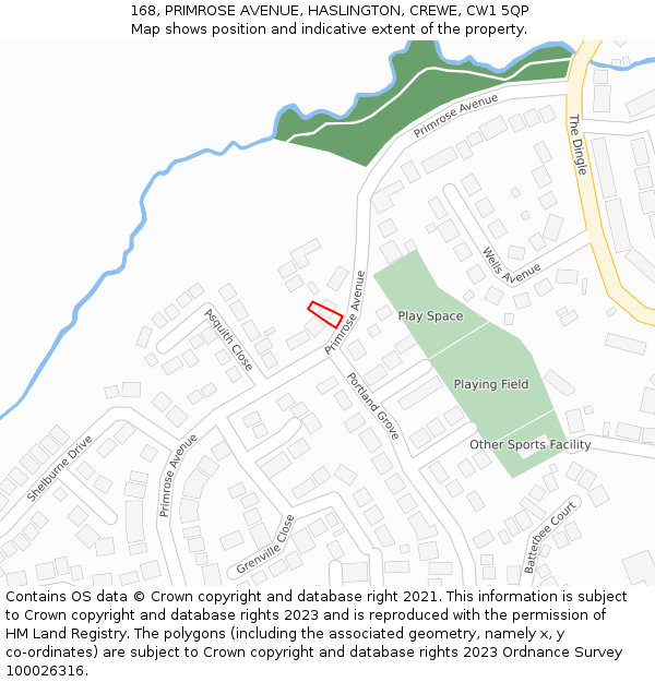 168, PRIMROSE AVENUE, HASLINGTON, CREWE, CW1 5QP: Location map and indicative extent of plot