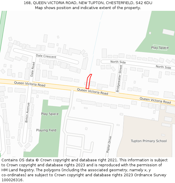 168, QUEEN VICTORIA ROAD, NEW TUPTON, CHESTERFIELD, S42 6DU: Location map and indicative extent of plot