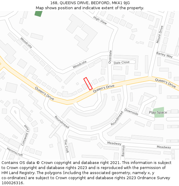 168, QUEENS DRIVE, BEDFORD, MK41 9JG: Location map and indicative extent of plot