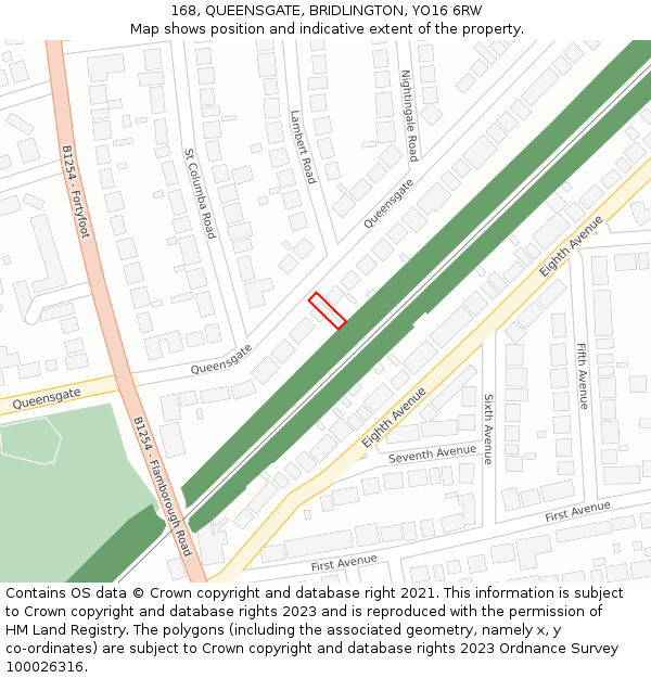 168, QUEENSGATE, BRIDLINGTON, YO16 6RW: Location map and indicative extent of plot