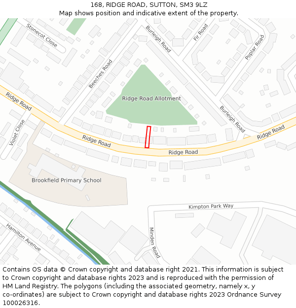 168, RIDGE ROAD, SUTTON, SM3 9LZ: Location map and indicative extent of plot