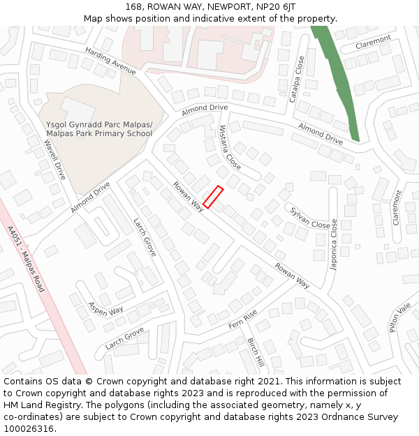 168, ROWAN WAY, NEWPORT, NP20 6JT: Location map and indicative extent of plot