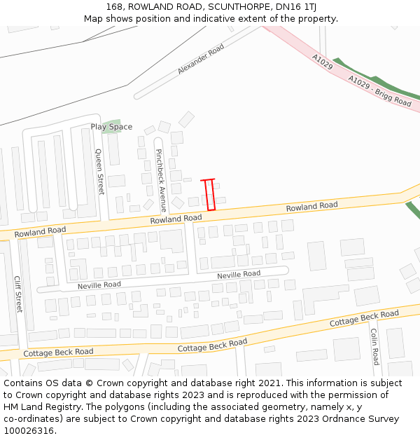 168, ROWLAND ROAD, SCUNTHORPE, DN16 1TJ: Location map and indicative extent of plot