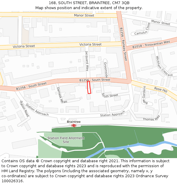 168, SOUTH STREET, BRAINTREE, CM7 3QB: Location map and indicative extent of plot