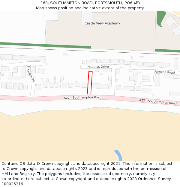 168, SOUTHAMPTON ROAD, PORTSMOUTH, PO6 4RY: Location map and indicative extent of plot