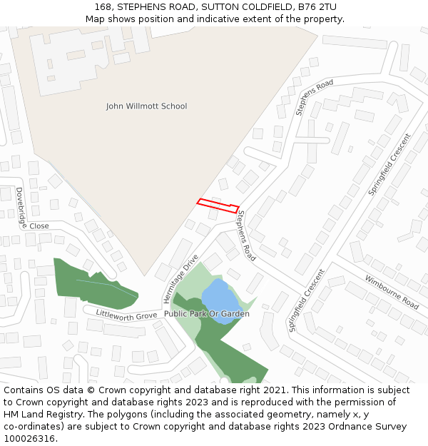 168, STEPHENS ROAD, SUTTON COLDFIELD, B76 2TU: Location map and indicative extent of plot