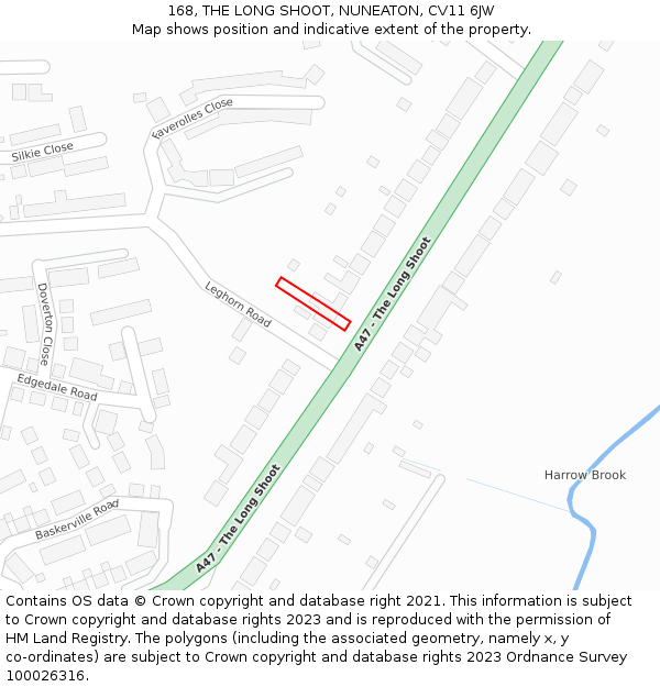 168, THE LONG SHOOT, NUNEATON, CV11 6JW: Location map and indicative extent of plot