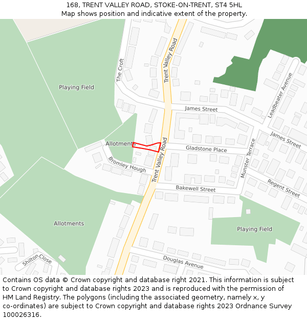 168, TRENT VALLEY ROAD, STOKE-ON-TRENT, ST4 5HL: Location map and indicative extent of plot