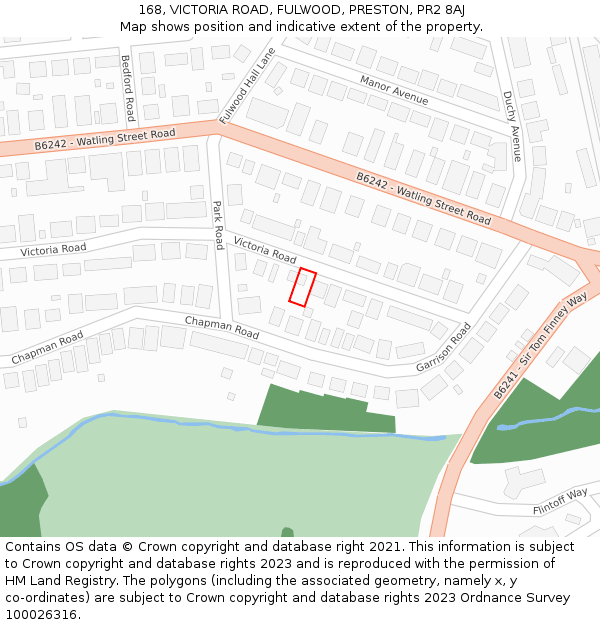 168, VICTORIA ROAD, FULWOOD, PRESTON, PR2 8AJ: Location map and indicative extent of plot