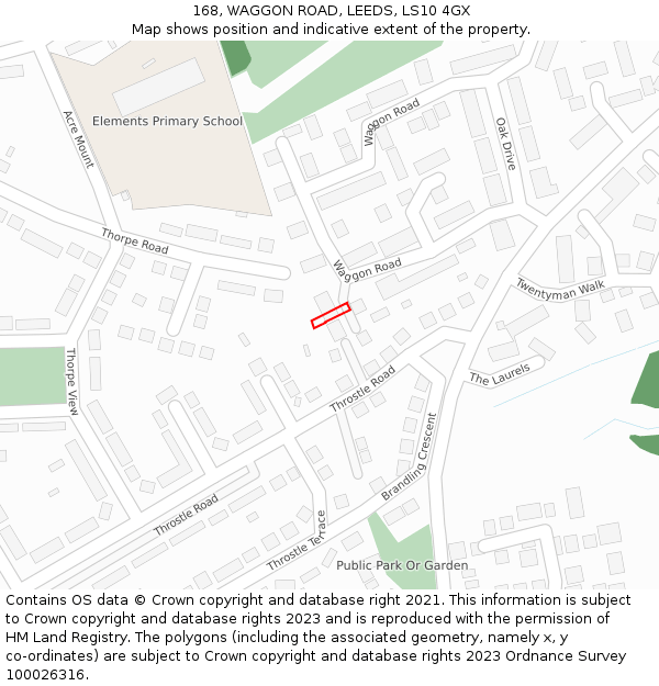 168, WAGGON ROAD, LEEDS, LS10 4GX: Location map and indicative extent of plot