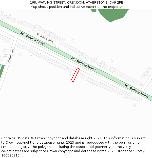 168, WATLING STREET, GRENDON, ATHERSTONE, CV9 2PE: Location map and indicative extent of plot