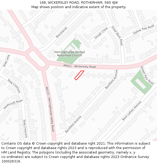 168, WICKERSLEY ROAD, ROTHERHAM, S60 4JW: Location map and indicative extent of plot