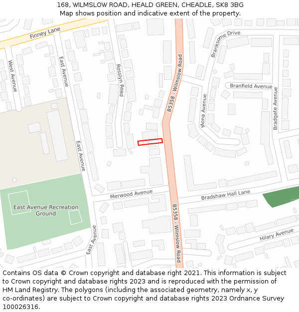 168, WILMSLOW ROAD, HEALD GREEN, CHEADLE, SK8 3BG: Location map and indicative extent of plot