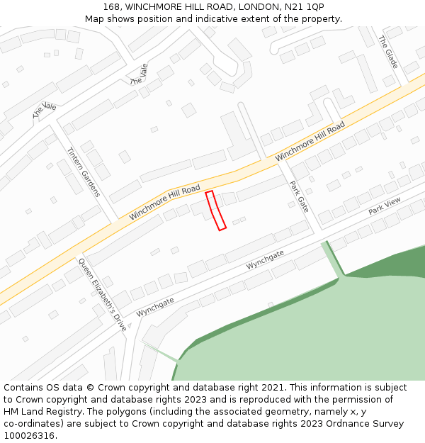 168, WINCHMORE HILL ROAD, LONDON, N21 1QP: Location map and indicative extent of plot