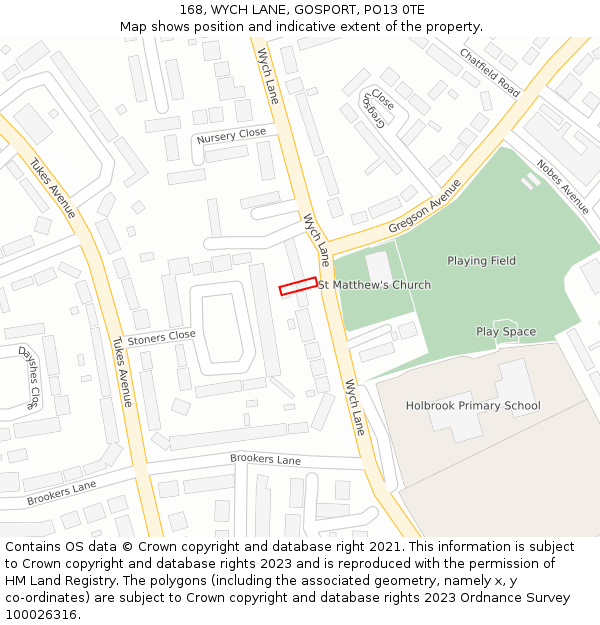 168, WYCH LANE, GOSPORT, PO13 0TE: Location map and indicative extent of plot