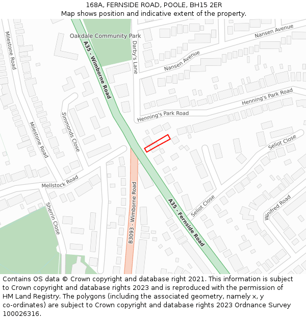 168A, FERNSIDE ROAD, POOLE, BH15 2ER: Location map and indicative extent of plot