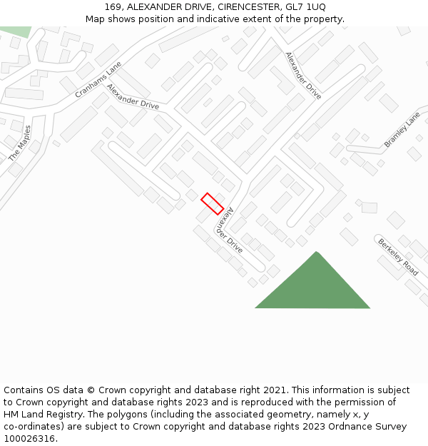 169, ALEXANDER DRIVE, CIRENCESTER, GL7 1UQ: Location map and indicative extent of plot