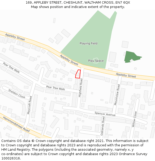 169, APPLEBY STREET, CHESHUNT, WALTHAM CROSS, EN7 6QX: Location map and indicative extent of plot