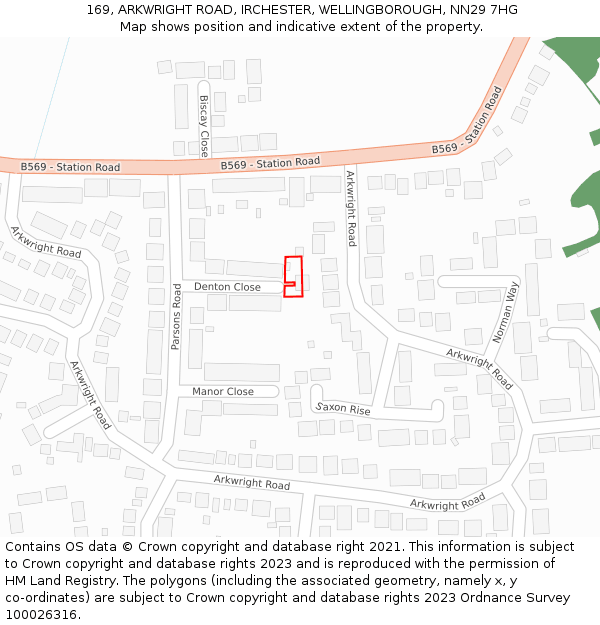 169, ARKWRIGHT ROAD, IRCHESTER, WELLINGBOROUGH, NN29 7HG: Location map and indicative extent of plot