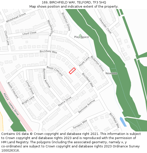 169, BIRCHFIELD WAY, TELFORD, TF3 5HQ: Location map and indicative extent of plot