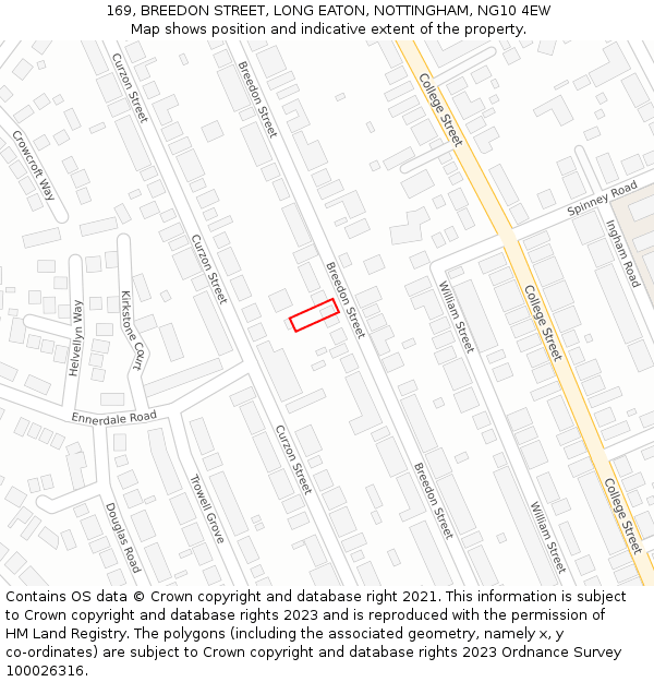 169, BREEDON STREET, LONG EATON, NOTTINGHAM, NG10 4EW: Location map and indicative extent of plot