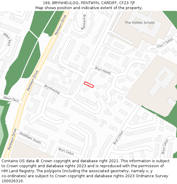 169, BRYNHEULOG, PENTWYN, CARDIFF, CF23 7JF: Location map and indicative extent of plot