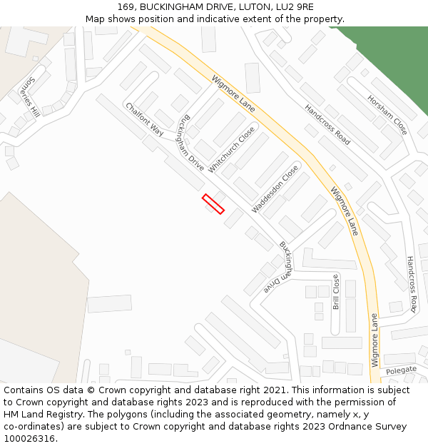 169, BUCKINGHAM DRIVE, LUTON, LU2 9RE: Location map and indicative extent of plot