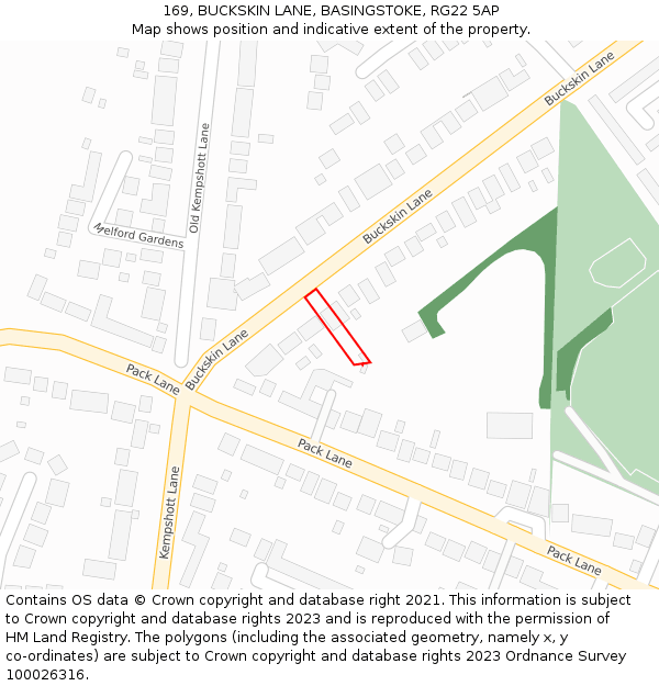 169, BUCKSKIN LANE, BASINGSTOKE, RG22 5AP: Location map and indicative extent of plot