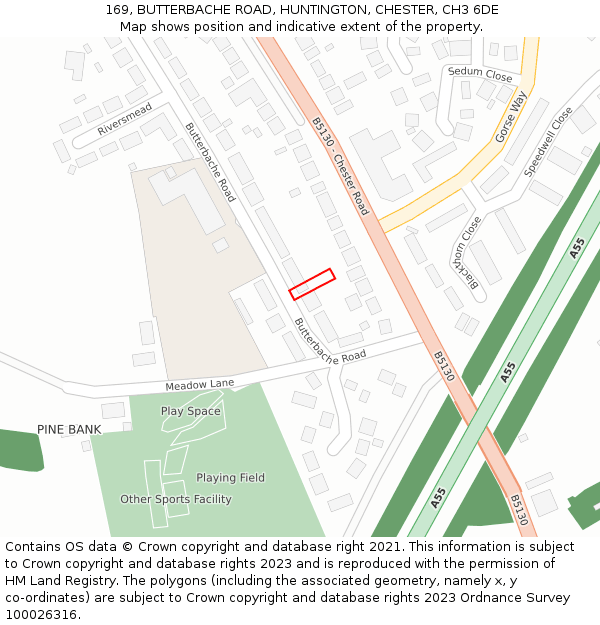 169, BUTTERBACHE ROAD, HUNTINGTON, CHESTER, CH3 6DE: Location map and indicative extent of plot