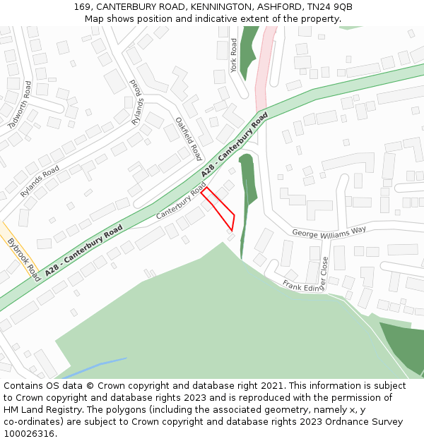 169, CANTERBURY ROAD, KENNINGTON, ASHFORD, TN24 9QB: Location map and indicative extent of plot