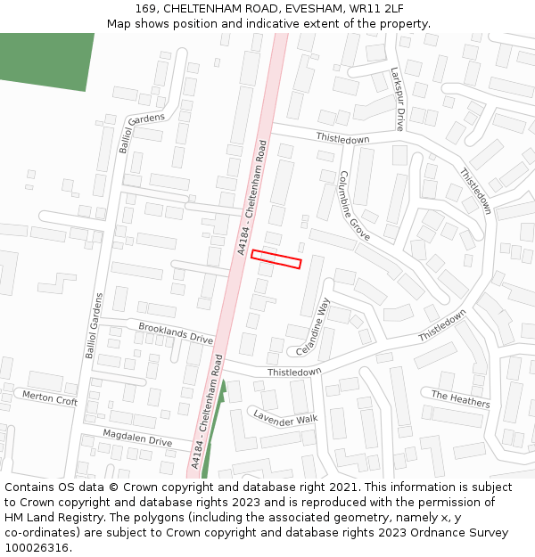 169, CHELTENHAM ROAD, EVESHAM, WR11 2LF: Location map and indicative extent of plot