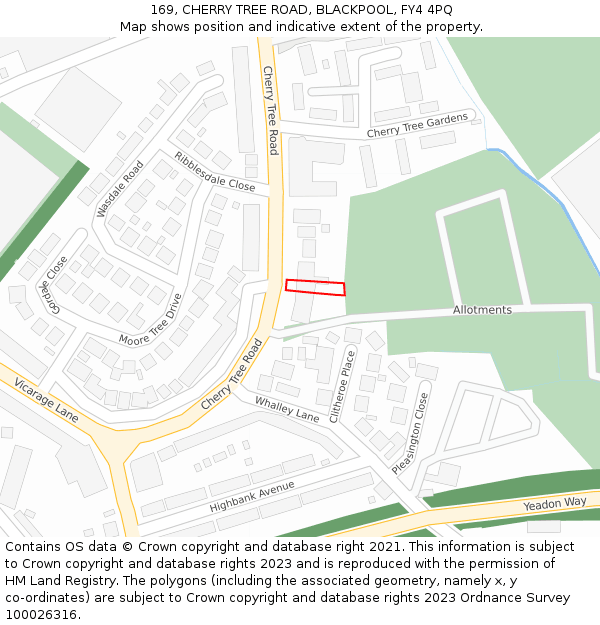 169, CHERRY TREE ROAD, BLACKPOOL, FY4 4PQ: Location map and indicative extent of plot