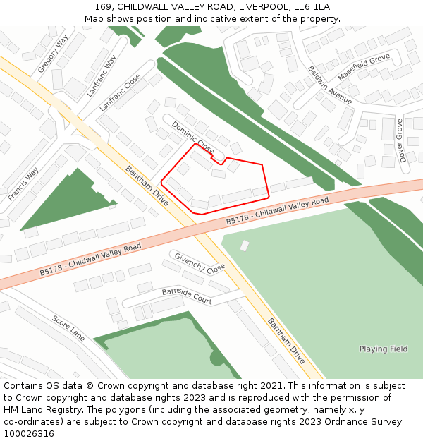 169, CHILDWALL VALLEY ROAD, LIVERPOOL, L16 1LA: Location map and indicative extent of plot