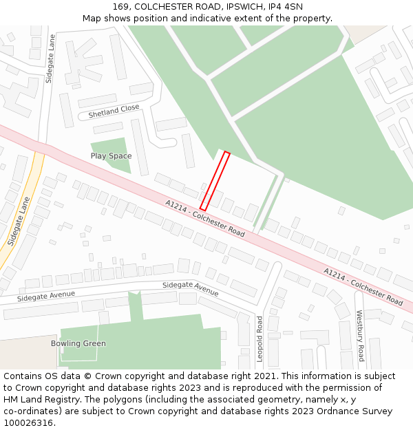 169, COLCHESTER ROAD, IPSWICH, IP4 4SN: Location map and indicative extent of plot