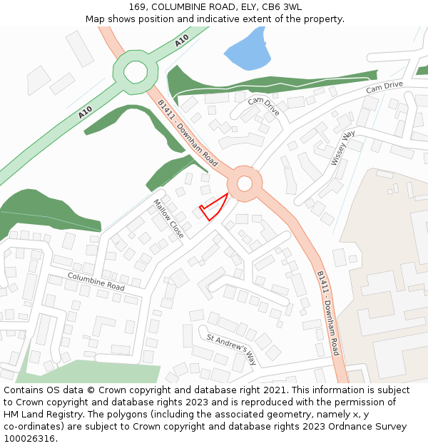 169, COLUMBINE ROAD, ELY, CB6 3WL: Location map and indicative extent of plot