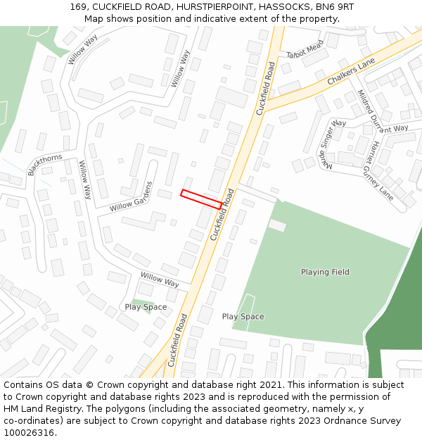 169, CUCKFIELD ROAD, HURSTPIERPOINT, HASSOCKS, BN6 9RT: Location map and indicative extent of plot