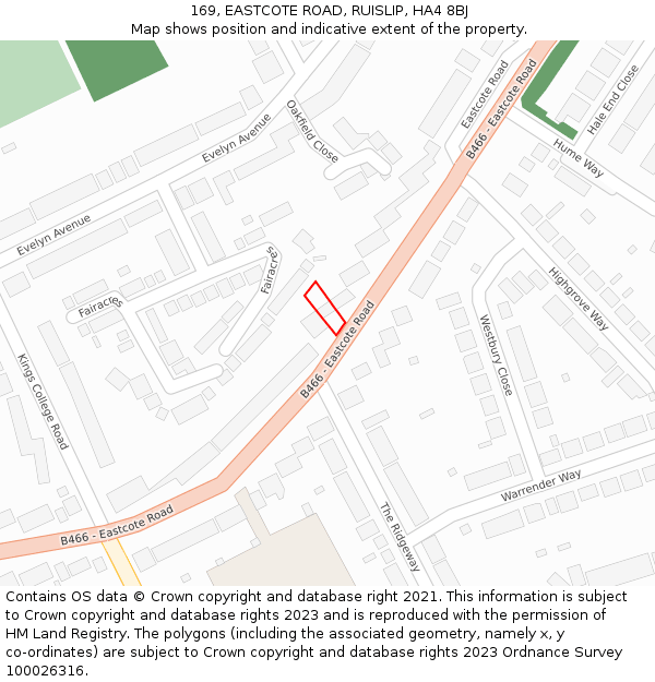 169, EASTCOTE ROAD, RUISLIP, HA4 8BJ: Location map and indicative extent of plot