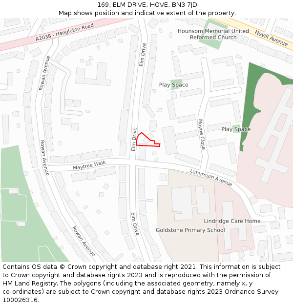 169, ELM DRIVE, HOVE, BN3 7JD: Location map and indicative extent of plot