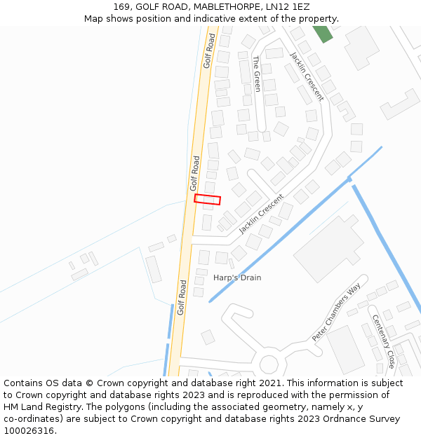 169, GOLF ROAD, MABLETHORPE, LN12 1EZ: Location map and indicative extent of plot