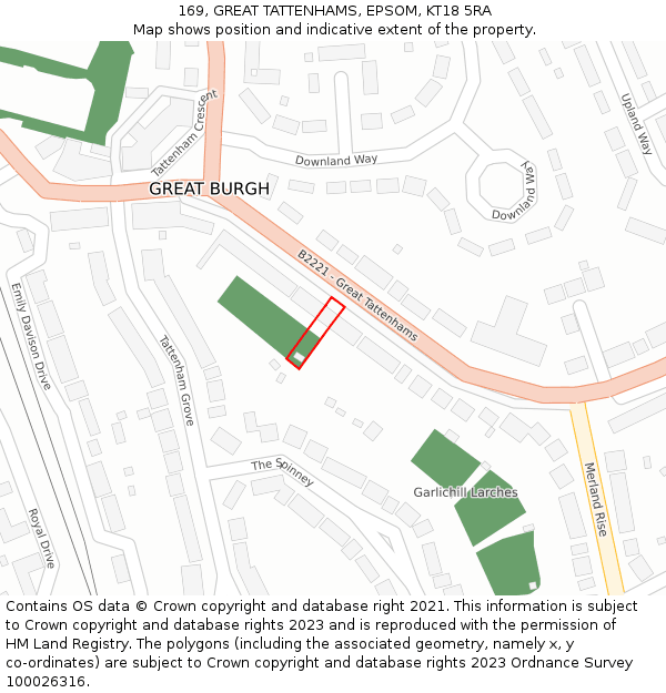 169, GREAT TATTENHAMS, EPSOM, KT18 5RA: Location map and indicative extent of plot